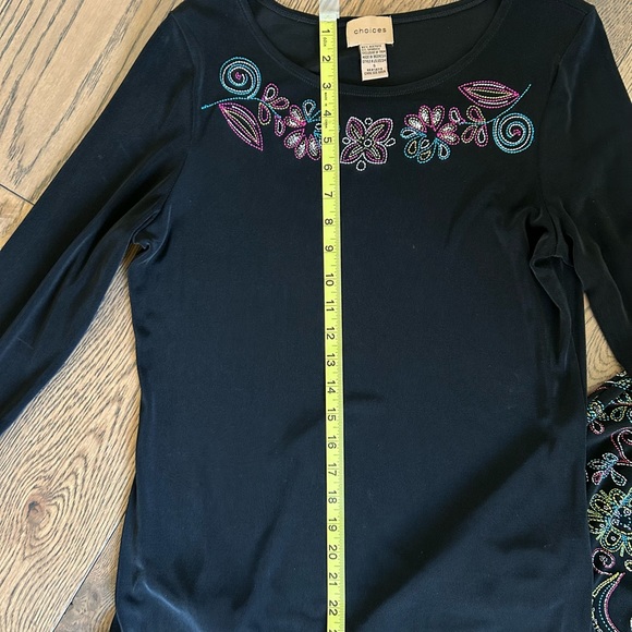 CHOICES 3 Piece Set- Black Floral Skirt with Sleeveless @ Long Sleeve Tops Sz S - Picture 11 of 13